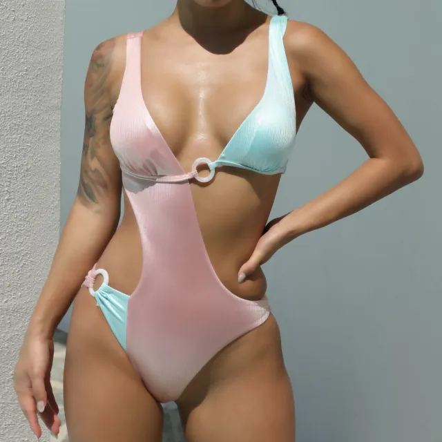 Color Matching One piece Swimsuit For Women Pink - Shop at LoveMi