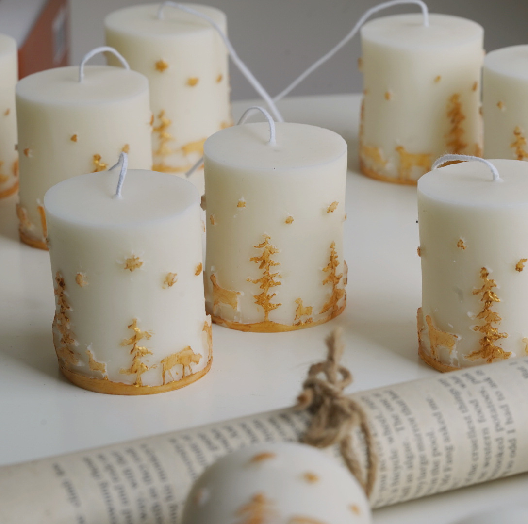 Title 24, Christmas Candle Hand-painted Relief Cylinder