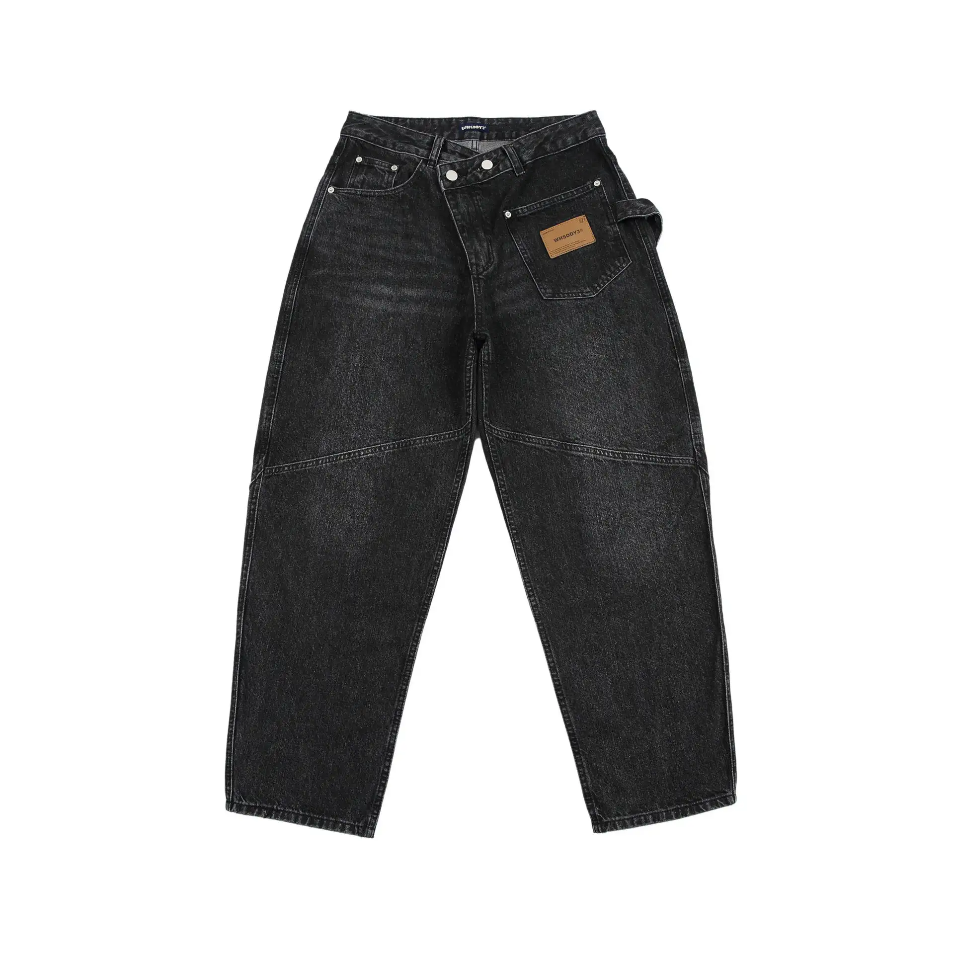 Retro Heavy Washed Oblique Placket Pocket Design Cargo Jeans