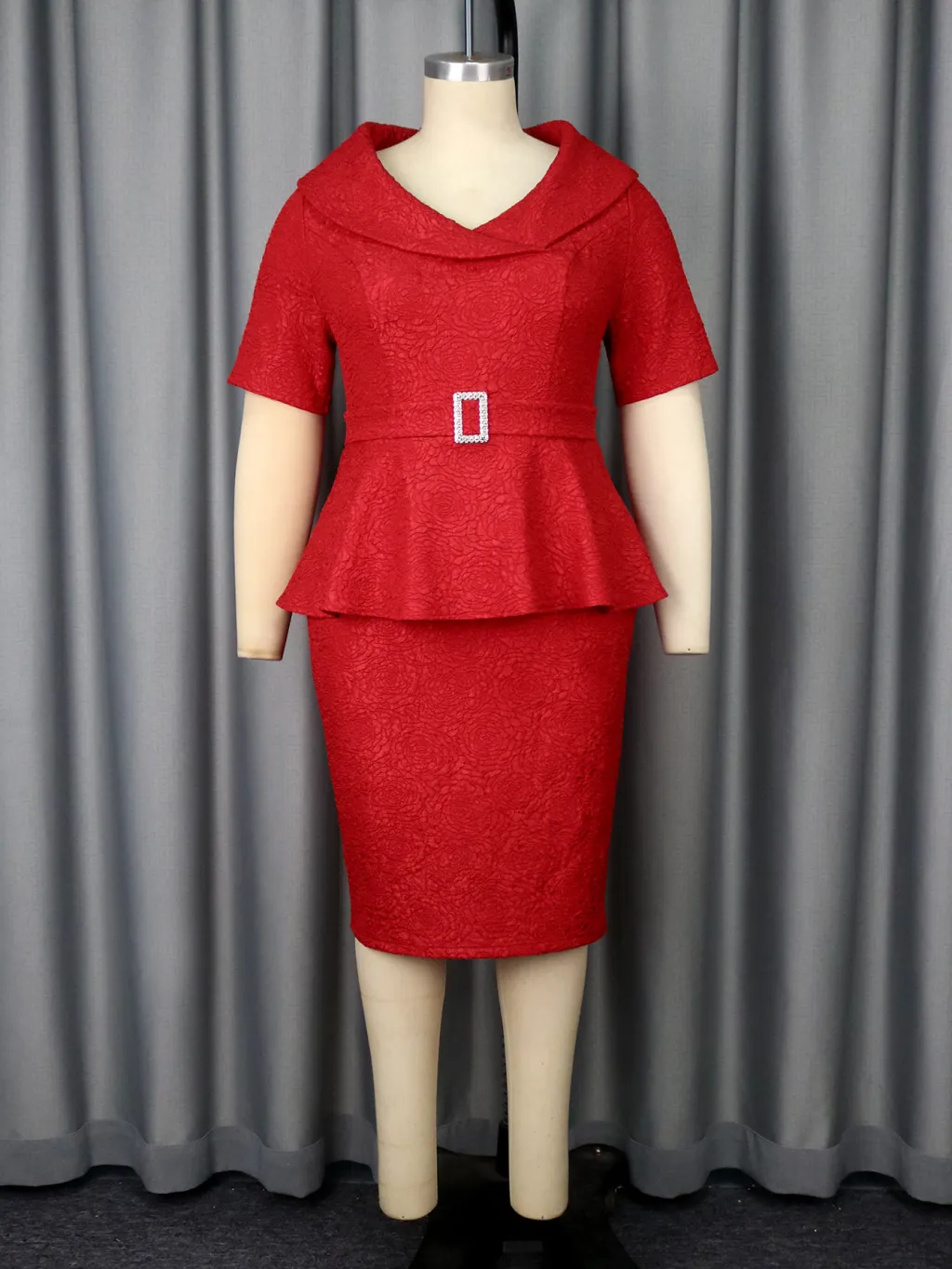 Red Slimming Lapel Skirt Short Dress Dress - Red