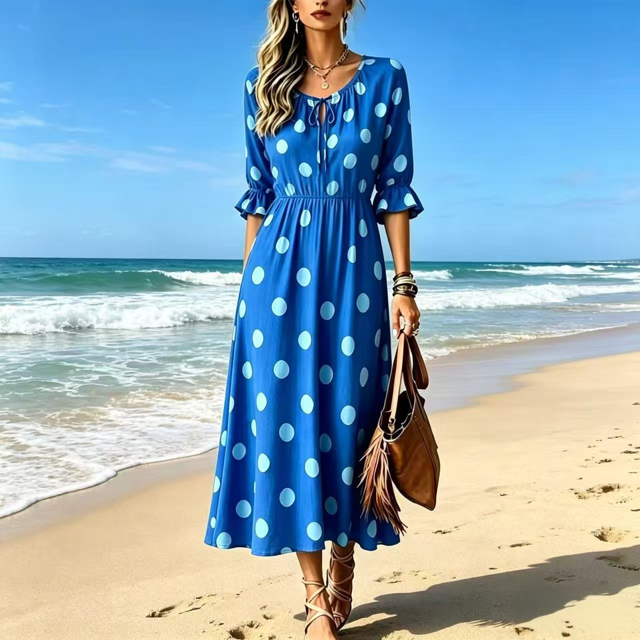 Mid-length Resort-style Wave-pattern Printed Dress product image