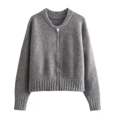 European And American Style Round Neck Long Sleeve Zipper Knitted Cardigan Sweater - Picture Colour-S - View 1