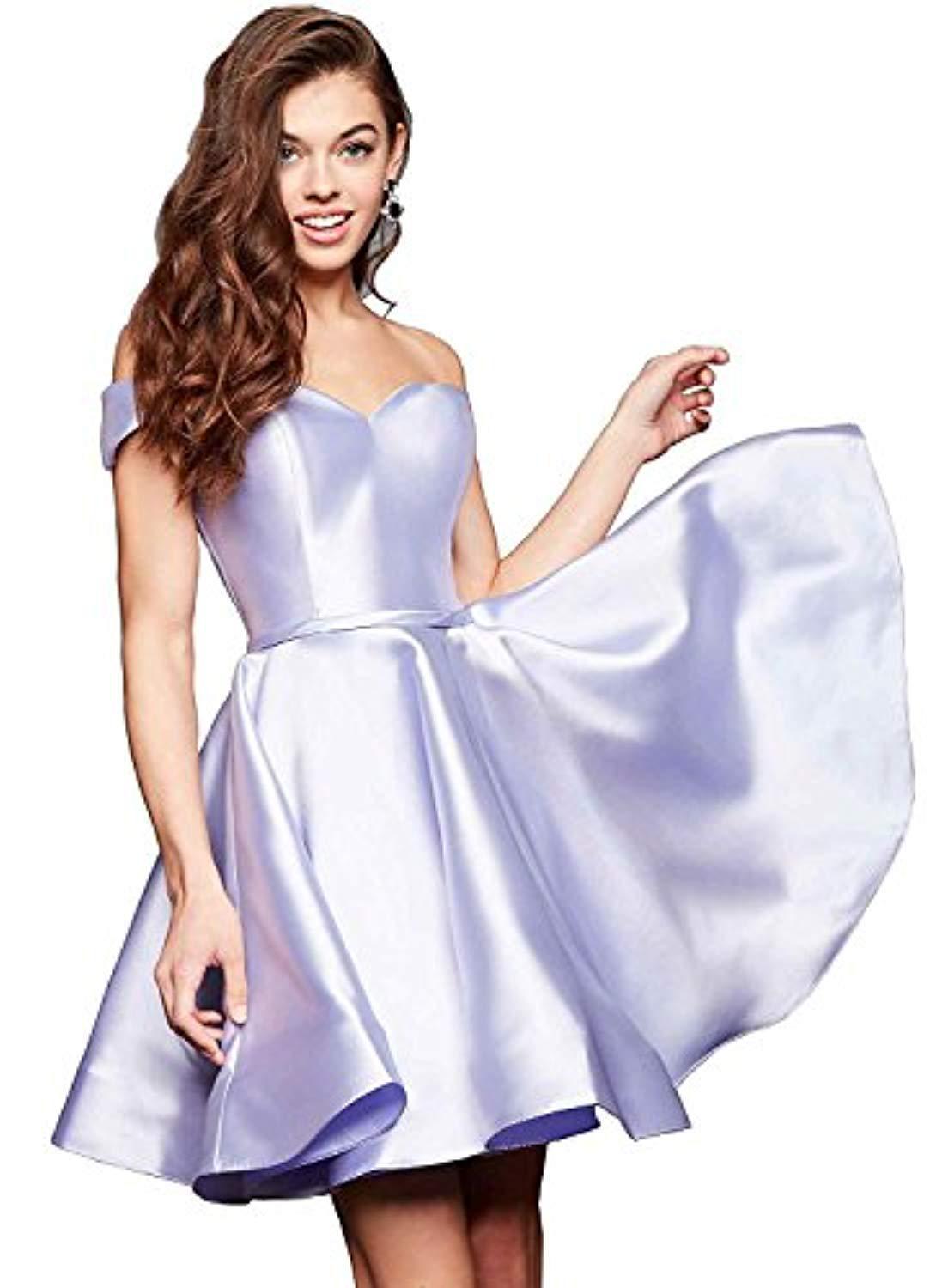 Off the shoulder Short Slimming Satin Ball Dress Light Purple - Shop at LoveMi