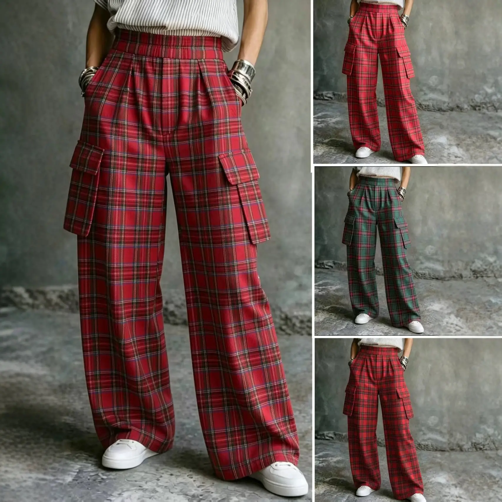 Tight-waist Large-pocket Straight-leg Casual Wide-leg Pants