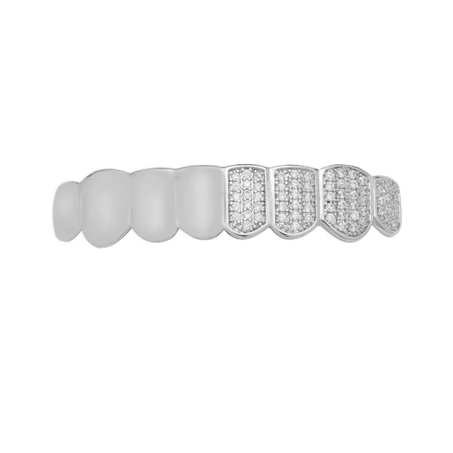 Hip Hop Inlaid Zircon Tooth Socket Silver Lower Teeth - Shop at LoveMi