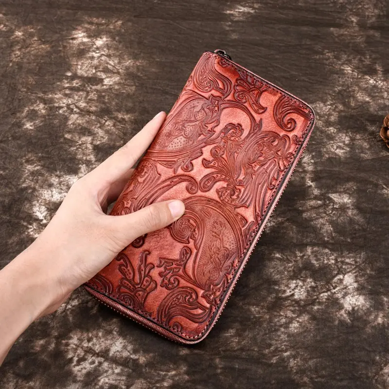 Genuine Leather Wallet Vintage Handmade Long