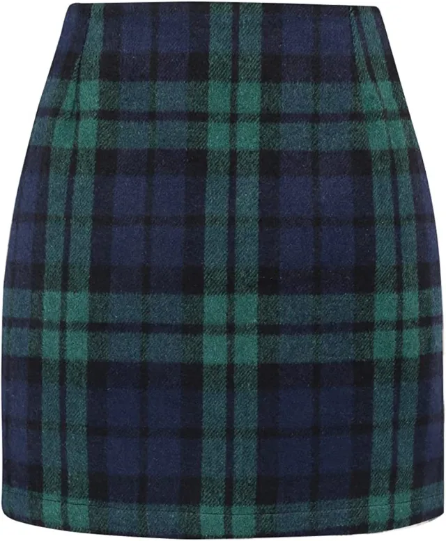 Women's High Waist Plaid Tight Pencil Wool Mini Skirt Black - Shop at LoveMi