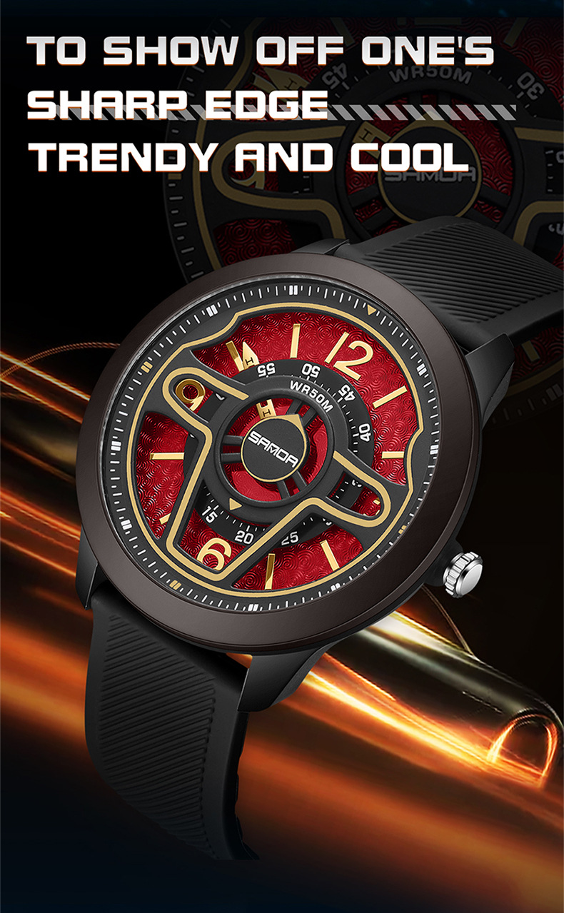 Sanda 9023 Creative Steering Wheel Quartz watch for Men