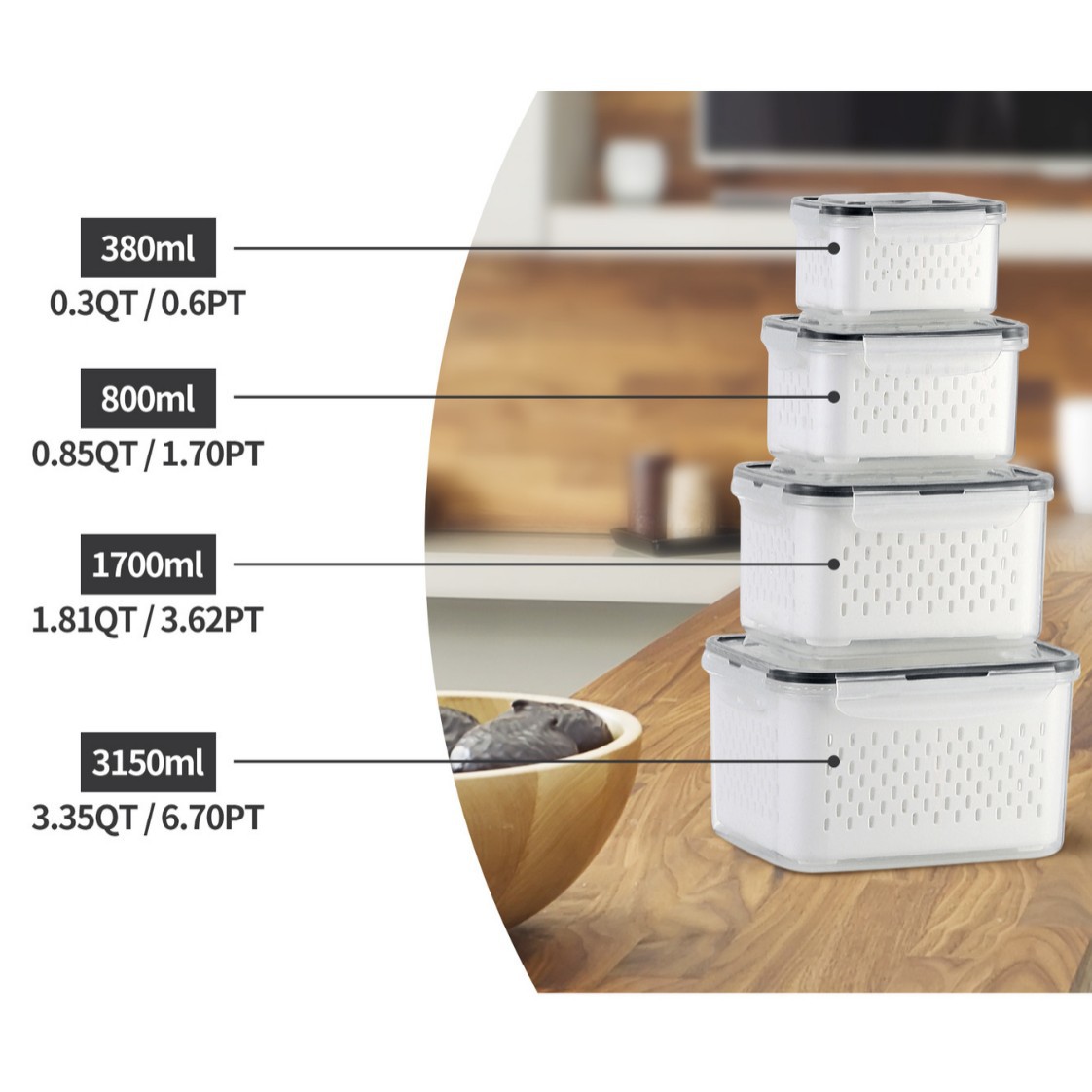 Double-layer Draining Plastic Food Storage Container Set 6