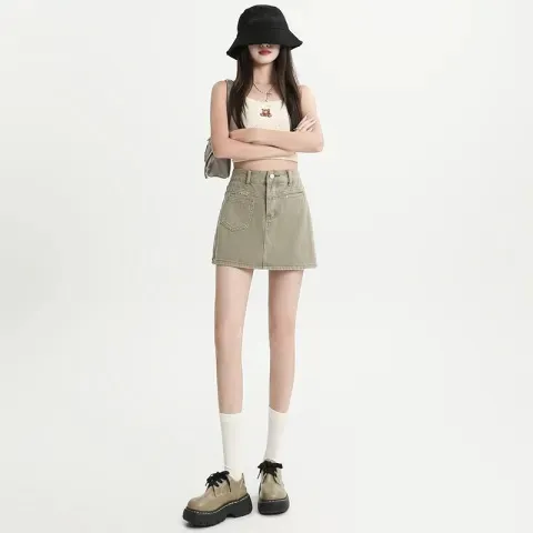 Thin Denim Skirt Women's A Line Pantskirt Cyan - Shop at LoveMi