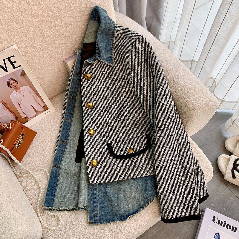 Women's Fall Winter Fashion Denim Stitching Classic Style Coat Top Picture Color - Shop at LoveMi