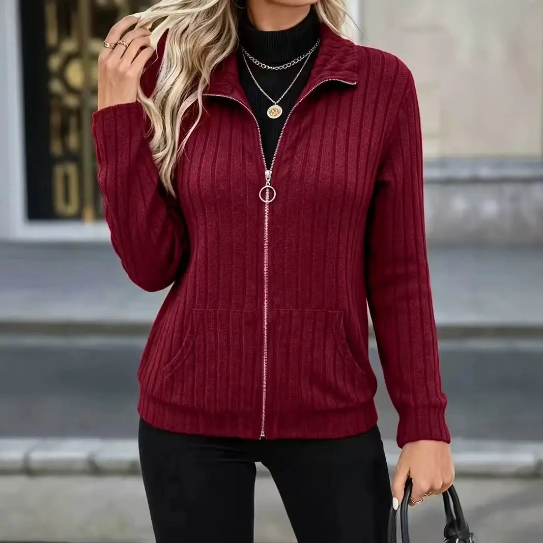 Fleece-lined Thermal Zip-up Long-sleeve Top