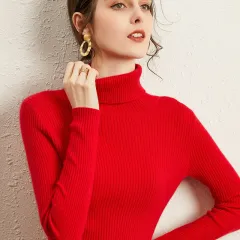Women's Turtleneck Sweater Slim-fit Lapel Thickening Knitted Bottoming Shirt - Bright Red - View 1