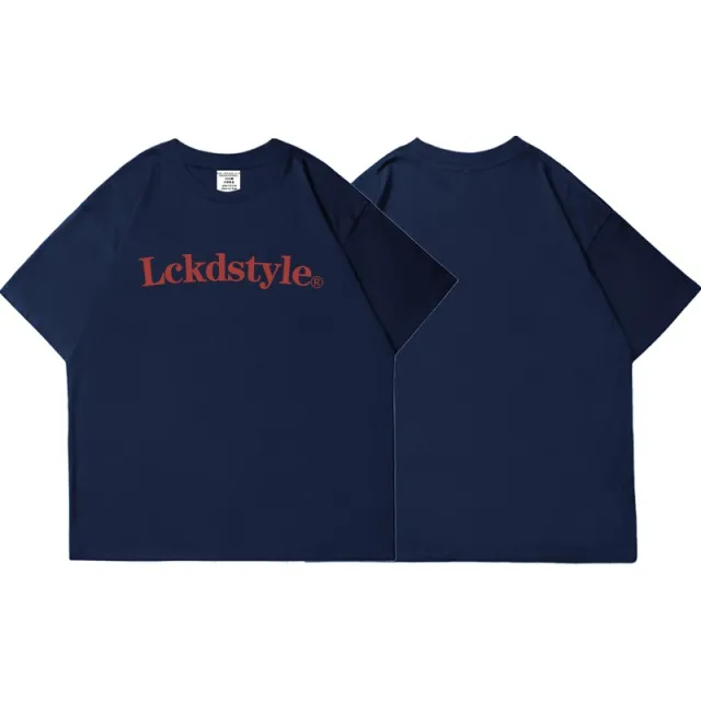 Original Letter Printed Heavy Cotton Short sleeved T shirt Navy Blue - Shop at LoveMi