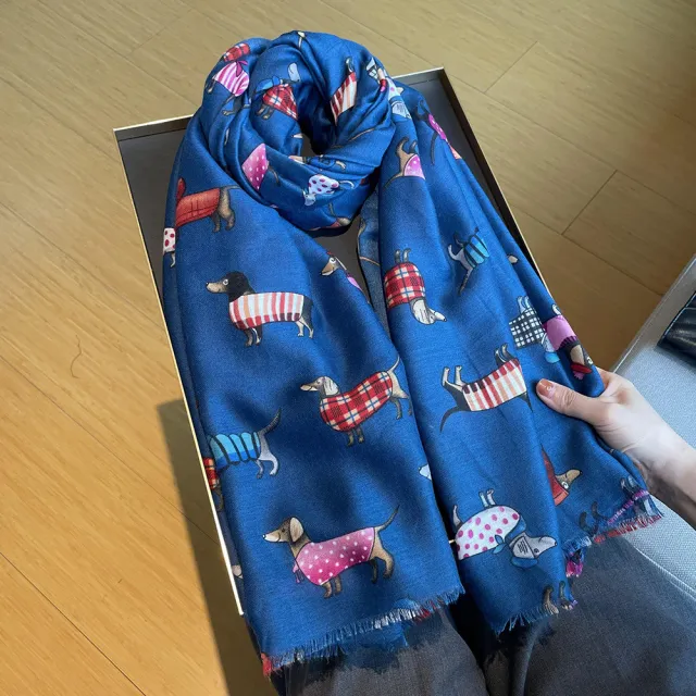 Women's Artistic Travel Shawl Dog Pattern Warm Long Scarf Blue - Shop at LoveMi