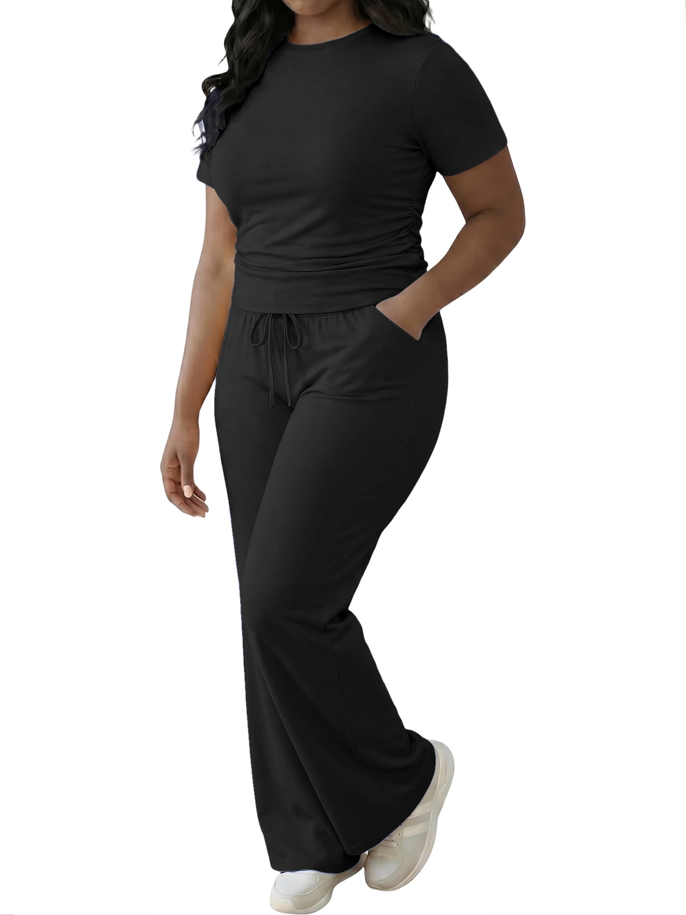 Womens Solid-color Top And Pants Set 4