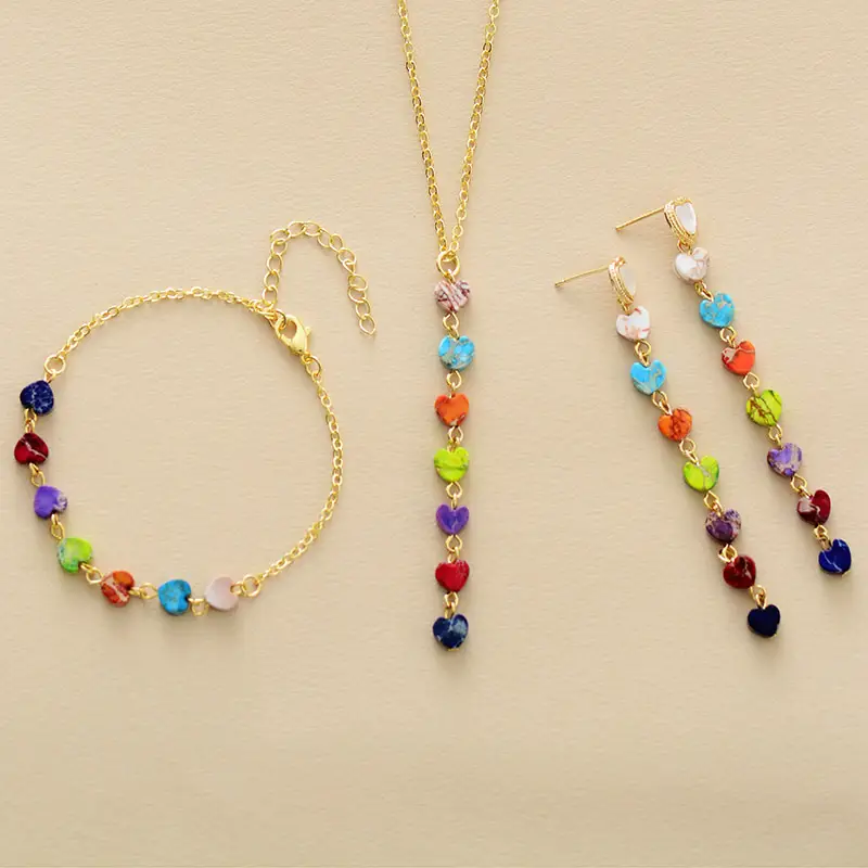 Korean-style Bohemian Imperial Stone Heart-shaped Pendant Earrings