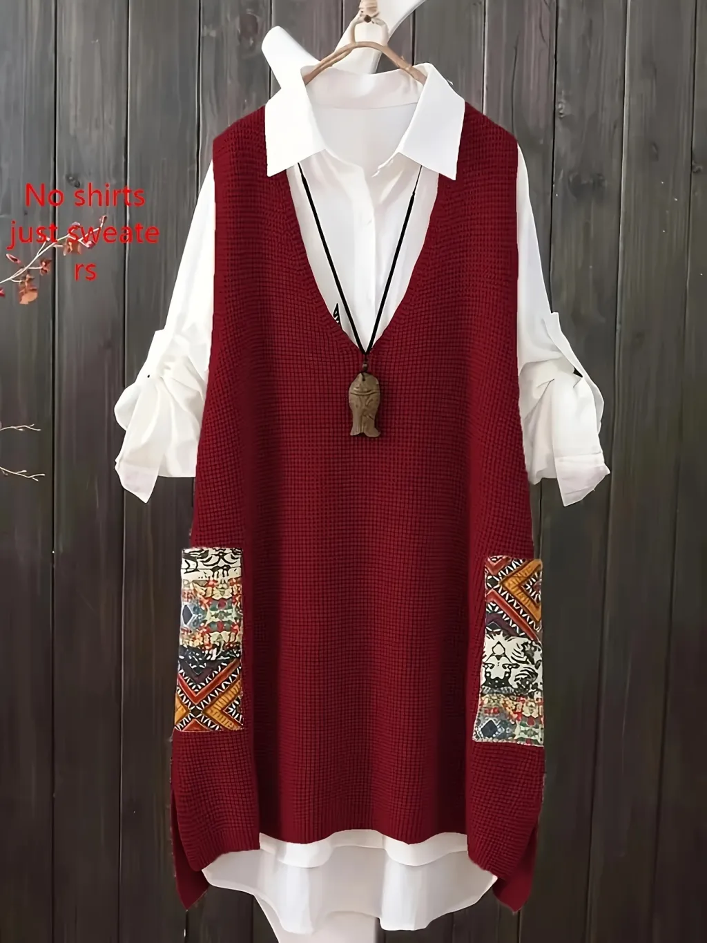 Women's Knitted Vest Loose V-neck - Red