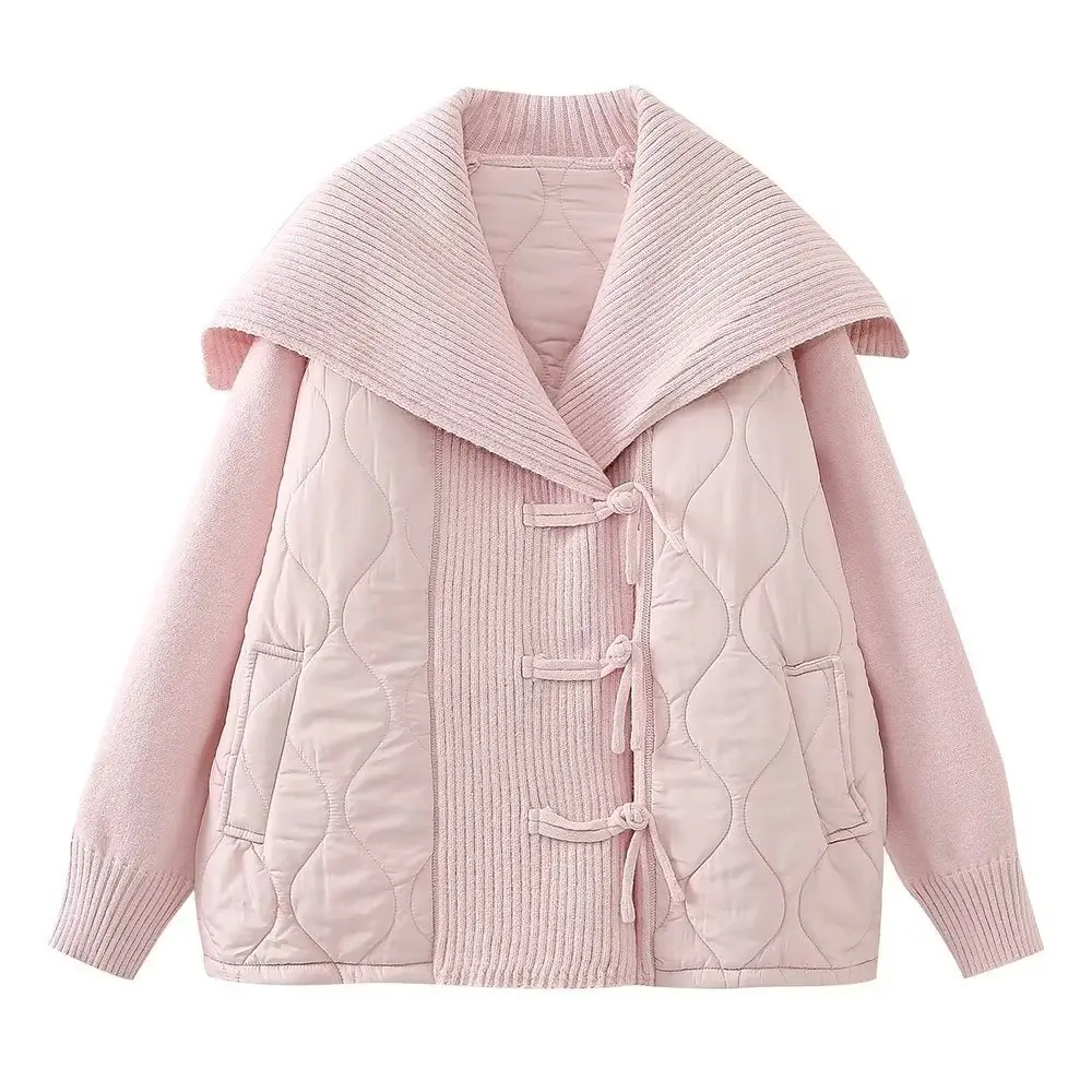 Fashion Casual Loose Sailor Collar Patchwork Knitting Coat