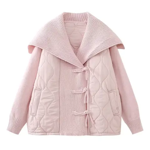 Fashion Casual Loose Sailor Collar Patchwork Knitting Coat