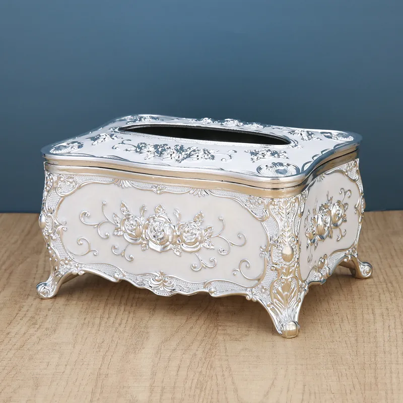 Light Luxury Tissue Retro Cute KTV Hotel Napkin Paper Box - Silver White