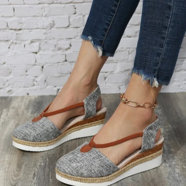 Women's Summer New Wedge Plus Size Closed Toe Back Empty Rope Bottom Sandals Gray - Shop at LoveMi