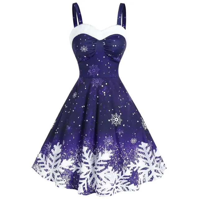 Women's Halter Neck Gradient Snow Print Vintage Dress Color As In Picture 3 3Xl - Shop at LoveMi