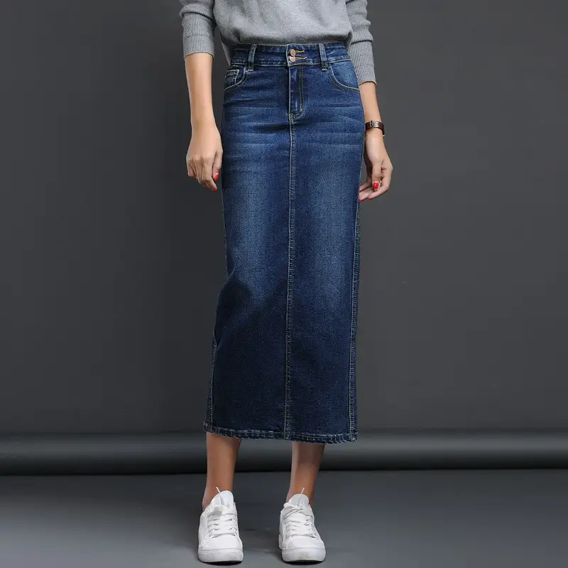Women's Denim Skirt Mid-length High Waist Korean Style Slim Fit