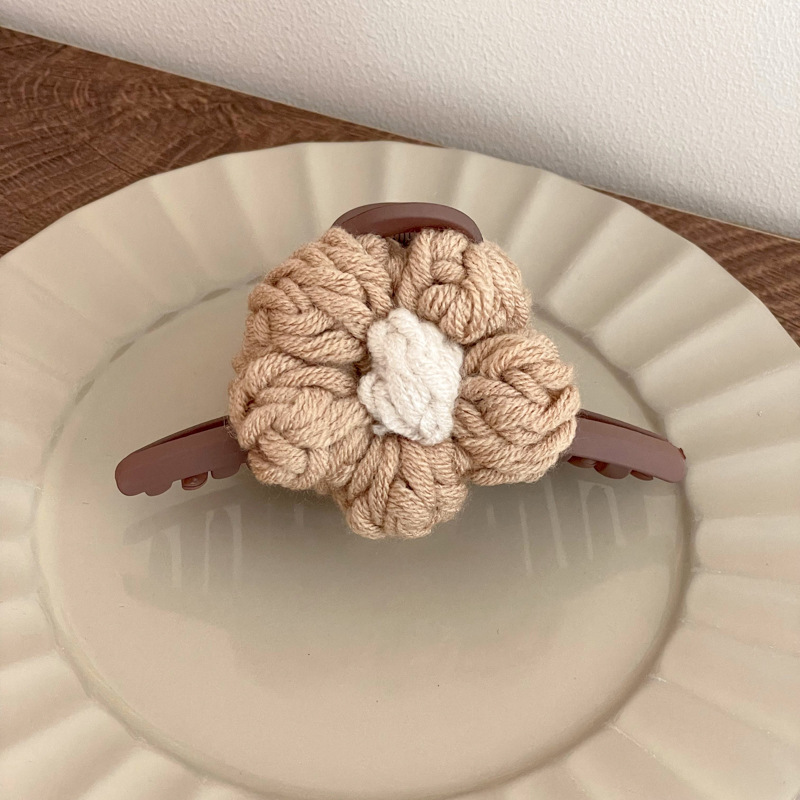Cute Maillard-colored Yarn Flower Hair Clip