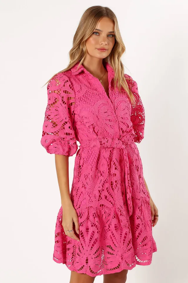 Shirt Sexy Cutout Water Soluble Lace Flower Dress Rose Red - Shop at LoveMi