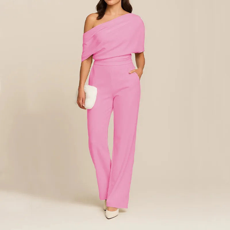 Fashion Slimming One-Shoulder Women's Jumpsuit - Pink