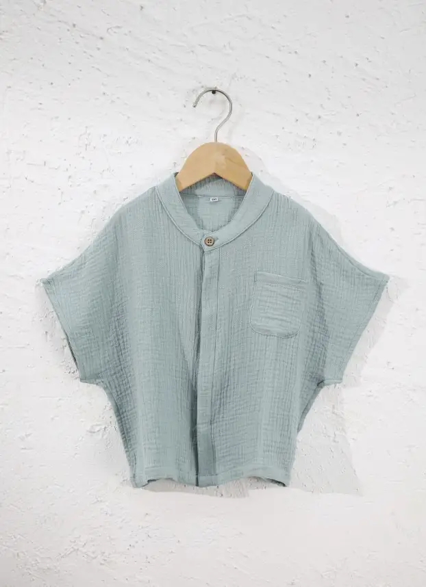 Cotton Double-layer Gauze Shirt Boy Casual Short-sleeved Top