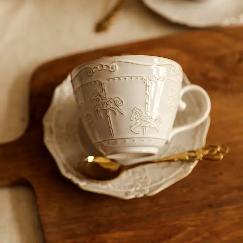 Retro Kiln-Changed Carousel Ceramic Coffee Cup And Saucer