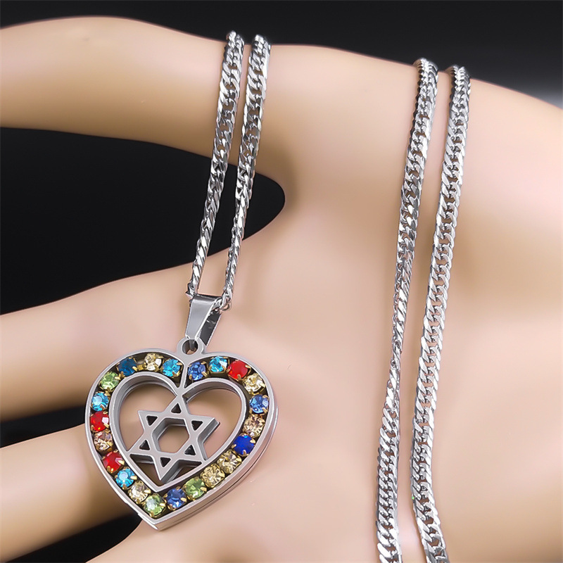 Six-pointed Star Stainless Steel Color Zircon Geometric Necklace