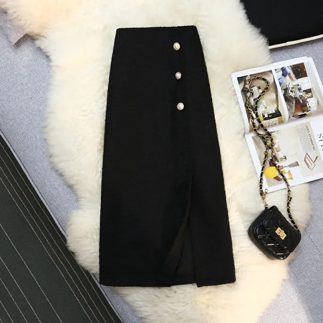 Women's Tweed Skirt New Autumn And Winter Sweater Black - Shop at LoveMi