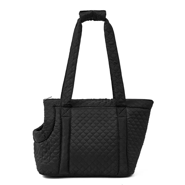 Autumn And Winter Rhombus Korean Style Quilted Pet Portable Single shoulder Bag Cat Teddy Travel Portable Pet Bag Black - Shop at LoveMi