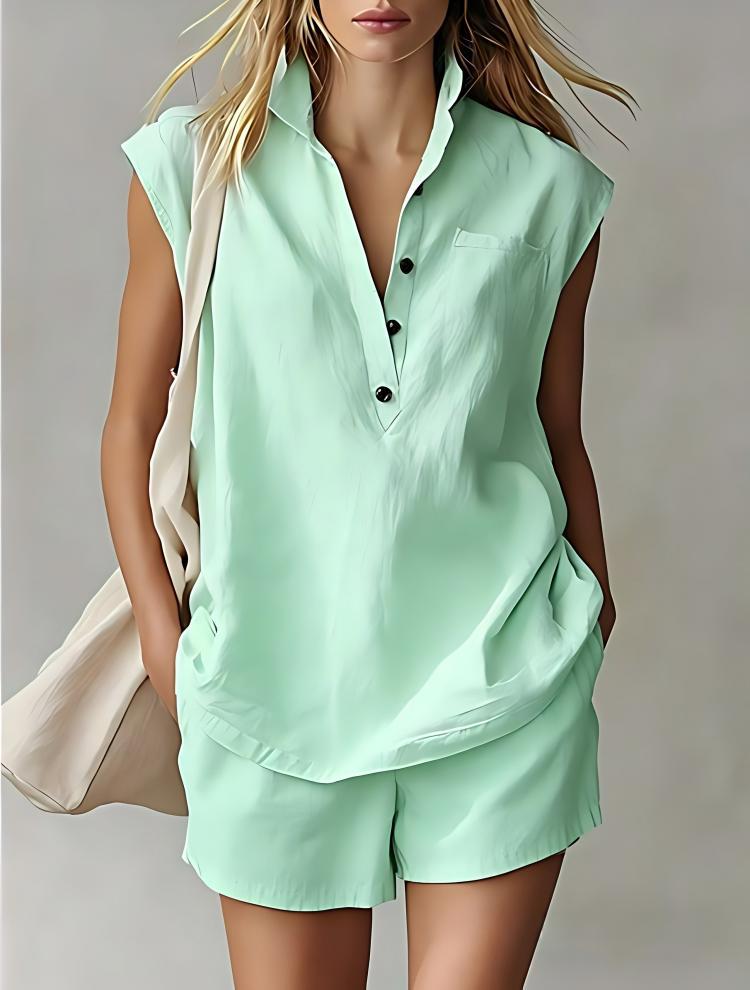Women's Sleeveless Shorts Set – styled with sandals and accessories