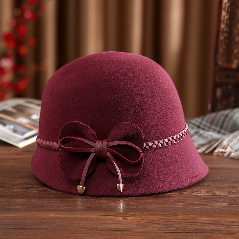 Women's Autumn And Winter Wild Wool Woolen Hat Burgundy - Shop at LoveMi
