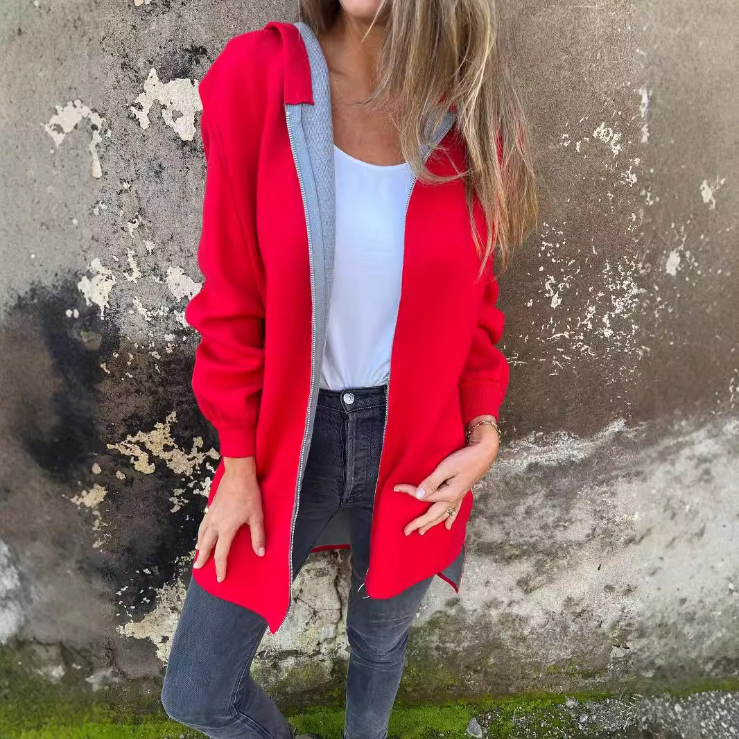 Women's Autumn Winter Casual Long-Sleeve Hooded Jacket