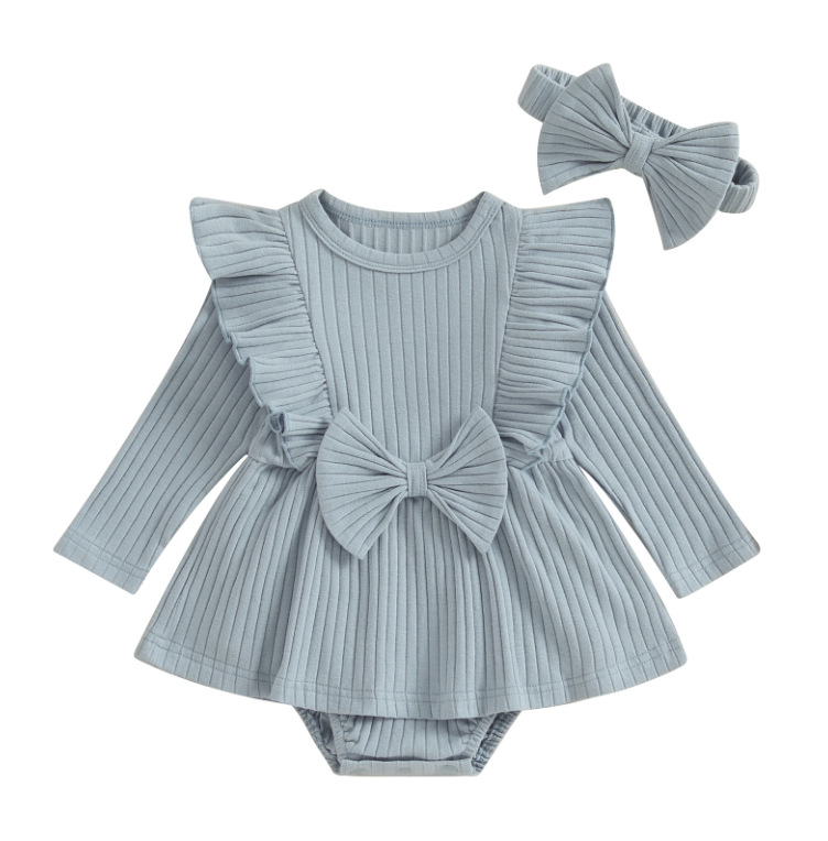 Clothes For Babies Long Sleeve Sunken Stripe Small Skirt - Image 5