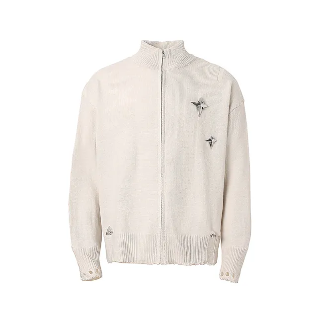Men's And Women's Collar Zipper Cardigan Knitted Sweater White - Shop at LoveMi