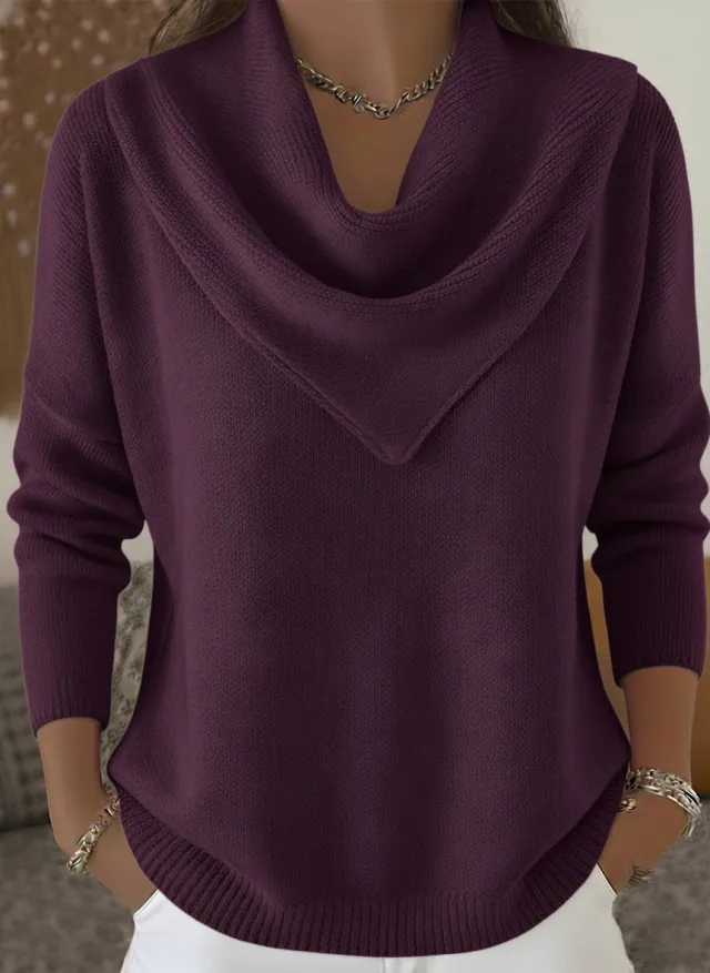 Womens Solid color Long sleeve Sweater Top Purple - Shop at LoveMi