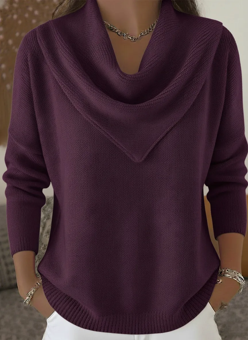 Womens Solid-color Long-sleeve Sweater Top - Purple