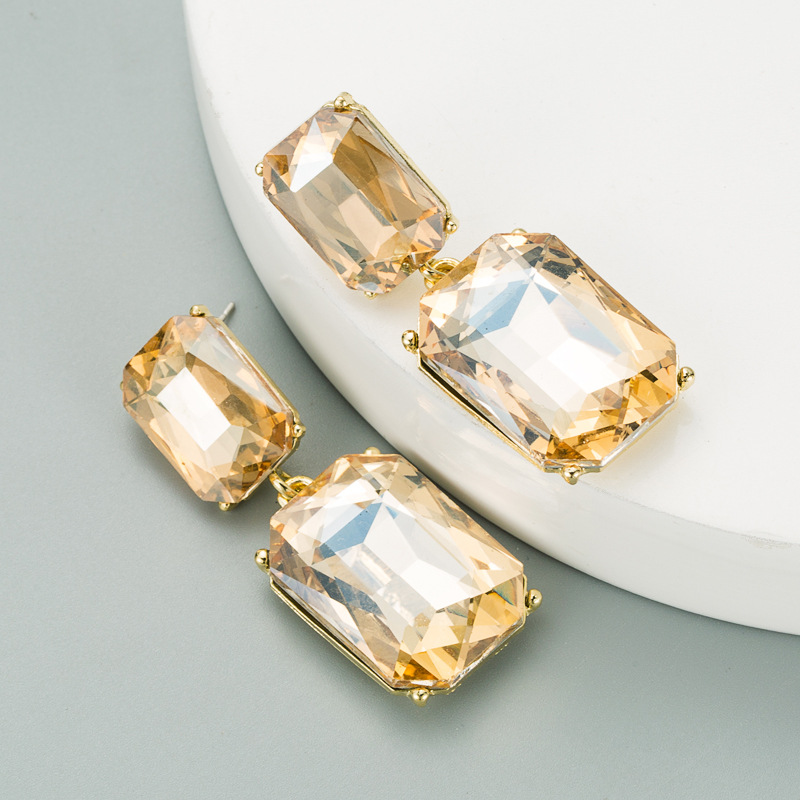 Simple Geometric Colored Glass Diamond Earrings
