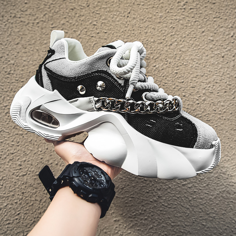 Mens Casual Elevated Denim Sneakers With Thick Soles