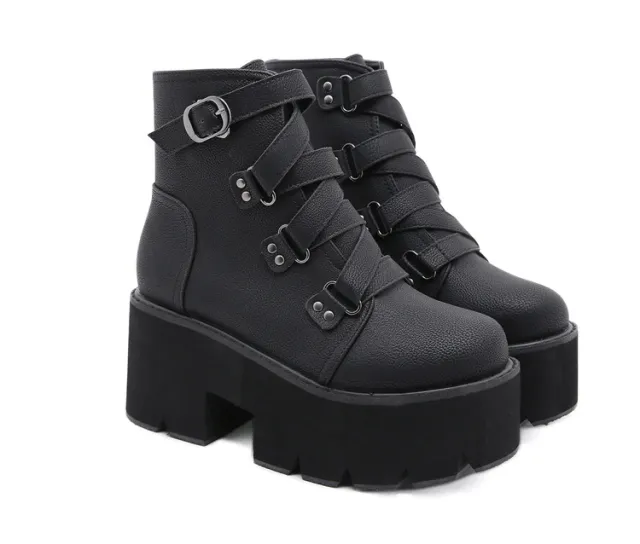 Women's Boots Thick Bottom Hot Chunky Heel High Heel Booties Black - Shop at LoveMi