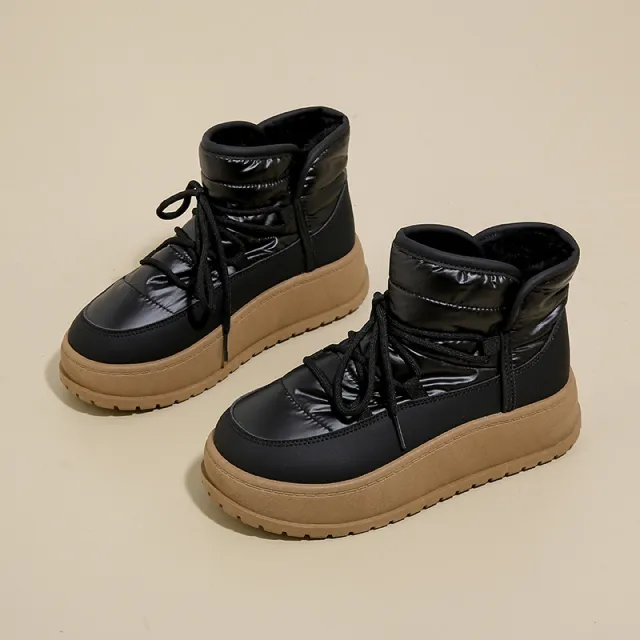 Fleece lined High top Snow Boots Female Insulated Cotton padded Shoes Black - Shop at LoveMi