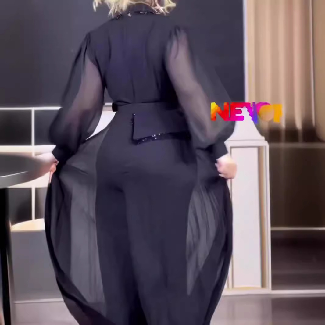 Irregular Hem Design Lapel Voile Stitching Sleeves One-piece Pants