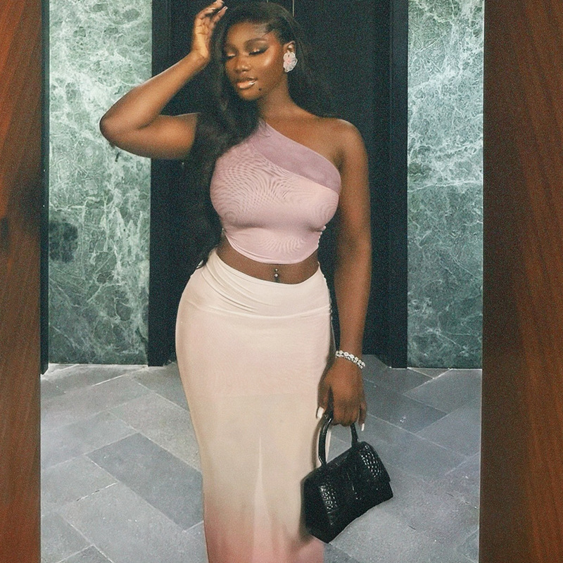 Fashion Women's Wear Navel Sheath Tight Gradient Color Suit