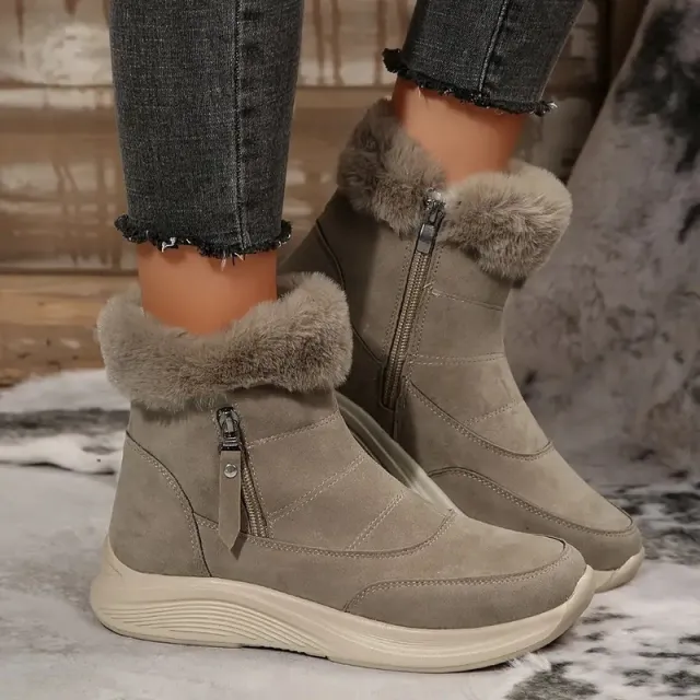 Womens Winter Snow Boots With Cozy Fleece Lining Gray - Shop at LoveMi